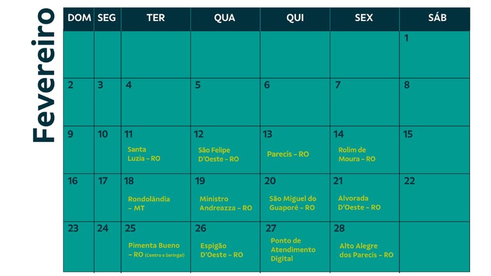 Calendário de Fevereiro